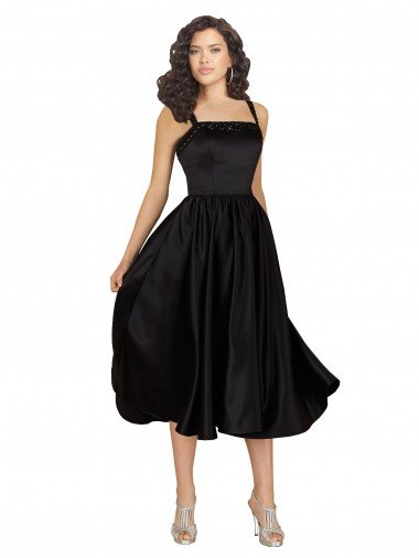 Outlet Short Cocktail Length Square Neck Satin Bridesmaid Dress / Prom Dress with Beading