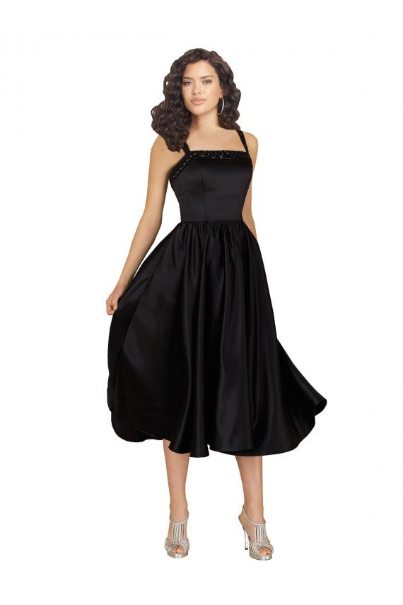 Outlet Short Cocktail Length Square Neck Satin Bridesmaid Dress / Prom Dress with Beading