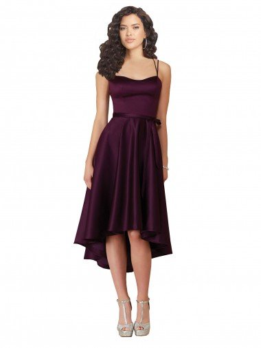 Outlet Elegant High Low Satin Bridesmaid Dress / Prom Dress with Criss Cross Back