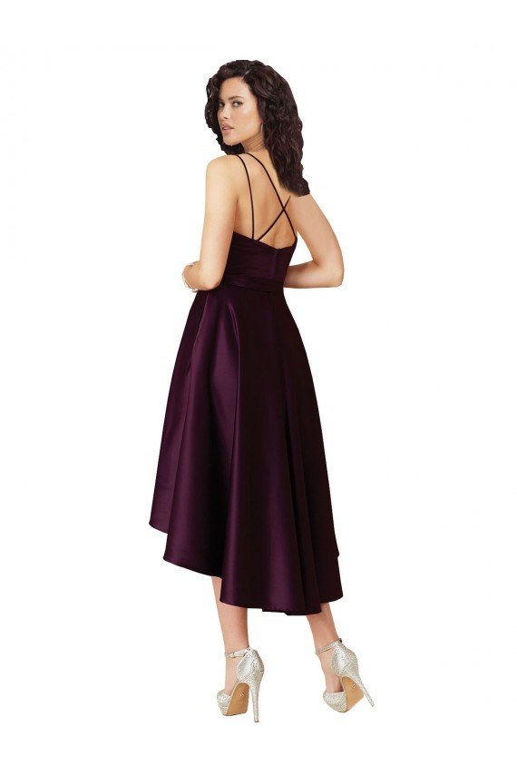 Outlet Elegant High Low Satin Bridesmaid Dress / Prom Dress with Criss Cross Back