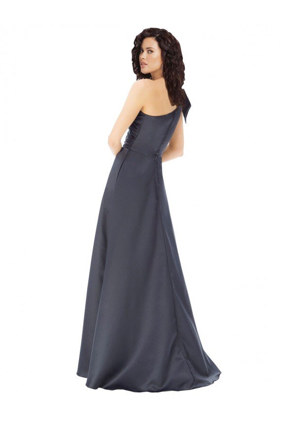 Outlet Rouched One Shoulder Floor Length Formal Satin Bridesmaid Dress / Prom Dress with Bow