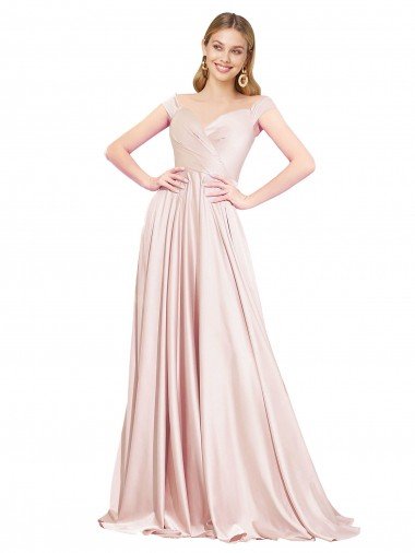 Outlet A-Line Off the Shoulder Sweetheart Formal Satin Bridesmaid Dress / Prom Dress