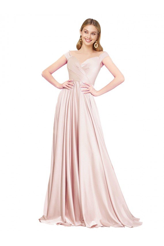 Outlet A-Line Off the Shoulder Sweetheart Formal Satin Bridesmaid Dress / Prom Dress