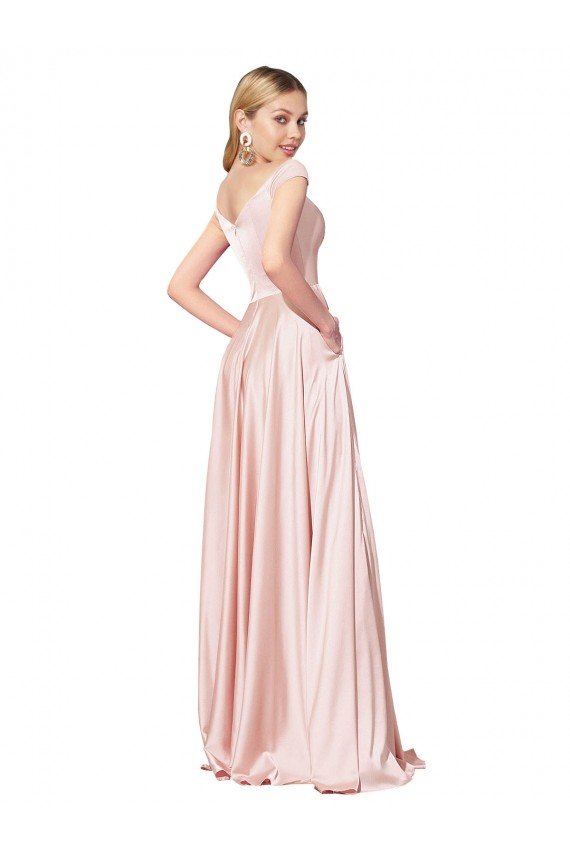 Outlet A-Line Off the Shoulder Sweetheart Formal Satin Bridesmaid Dress / Prom Dress