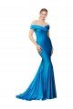 Outlet Off the Shoulder Long Chapel Train Formal Satin Bridesmaid Dress / Prom Dress