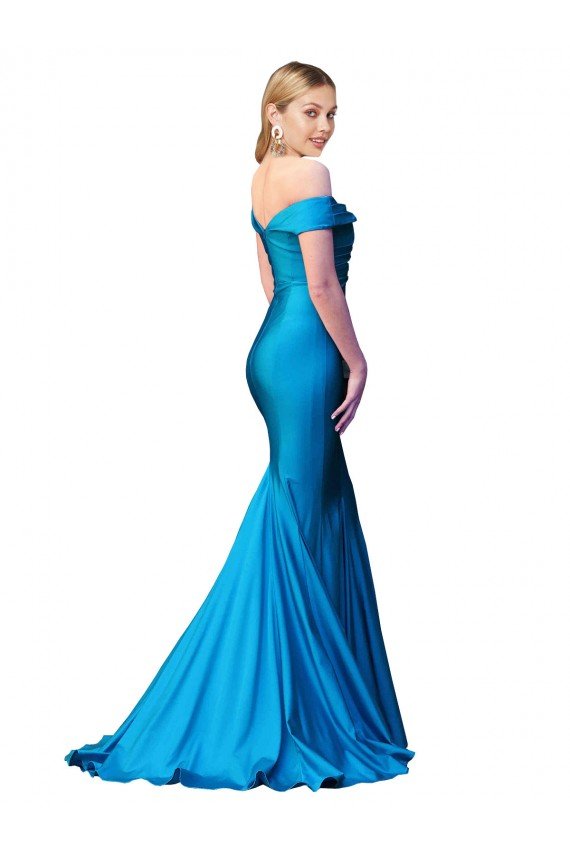 Outlet Off the Shoulder Long Chapel Train Formal Satin Bridesmaid Dress / Prom Dress