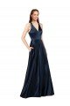 Outlet Long Formal Satin Bridesmaid Gown with Halter Neckline
