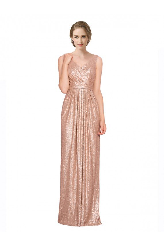 Outlet Draped V-Neck Striking Sheath Floor Length Formal Sequin Bridesmaid Dress / Prom Dress