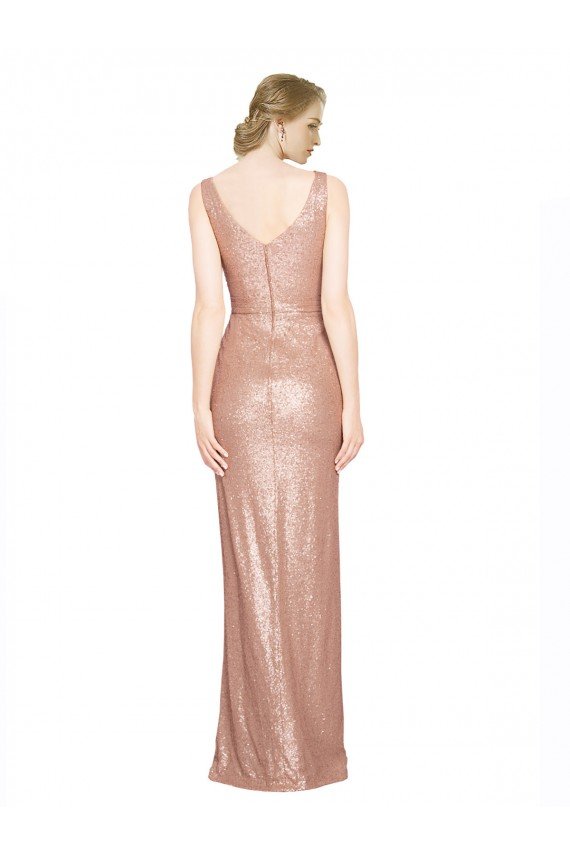 Outlet Draped V-Neck Striking Sheath Floor Length Formal Sequin Bridesmaid Dress / Prom Dress