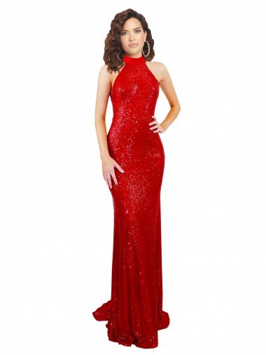 Outlet Halter High Neck Mermaid Open Back Formal Sequin Bridesmaid Dress / Prom Dress