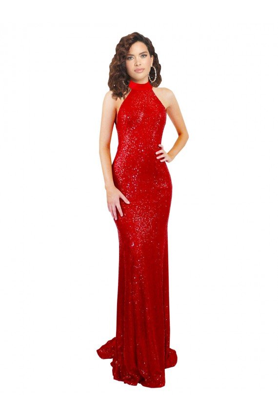 Outlet Halter High Neck Mermaid Open Back Formal Sequin Bridesmaid Dress / Prom Dress