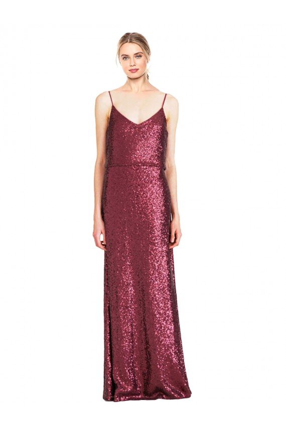 Outlet High Neck Halter Long Slim Formal Sequin Bridesmaid Dress / Prom Dress with V-Neck and Blouson Bodice