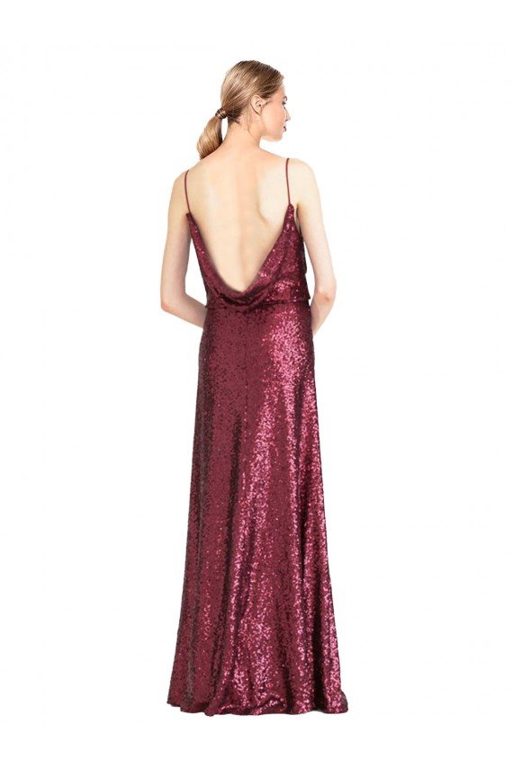 Outlet High Neck Halter Long Slim Formal Sequin Bridesmaid Dress / Prom Dress with V-Neck and Blouson Bodice