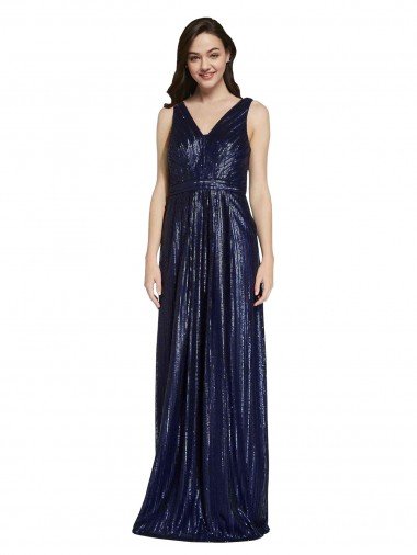 Outlet Long V-Neck Sparking Formal Sequin Bridesmaid Dress / Prom Dress with Low V-Back