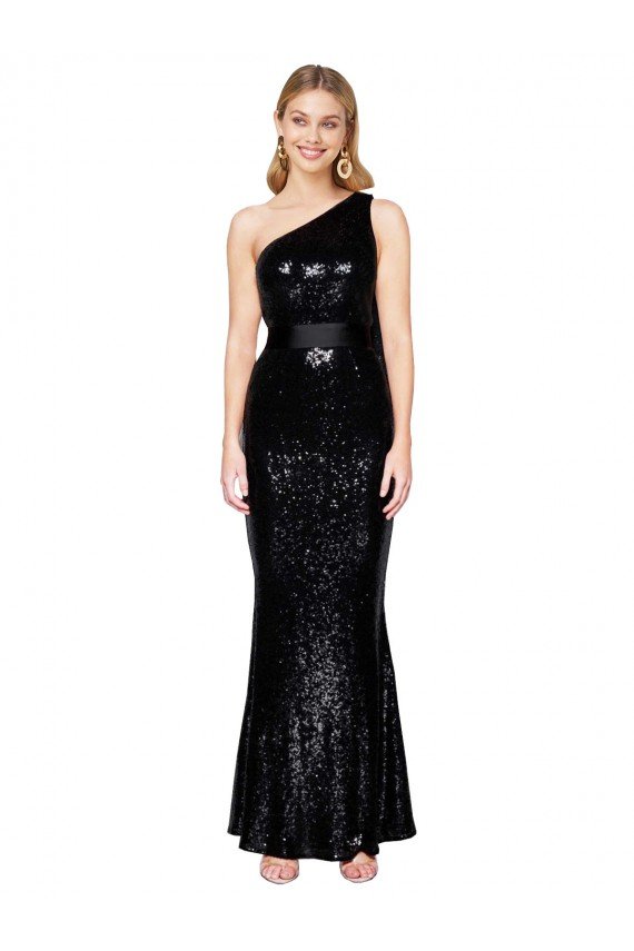 Outlet Draped One Shoulder Long Full Length Formal Sequin Bridesmaid Dress / Prom Dress