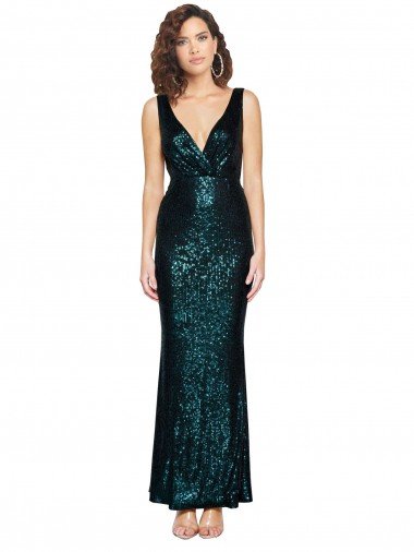Outlet V-Neck Full Length Formal Sequin Bridesmaid Dress / Prom Dress with Draped Back