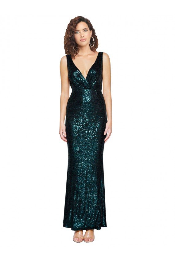 Outlet V-Neck Full Length Formal Sequin Bridesmaid Dress / Prom Dress with Draped Back