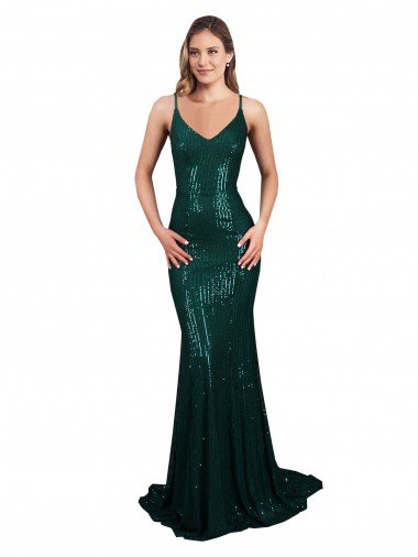 Outlet Fishtail Shaped V-Neck Open Back Long Formal Sequin Bridesmaid Dress / Prom Dress