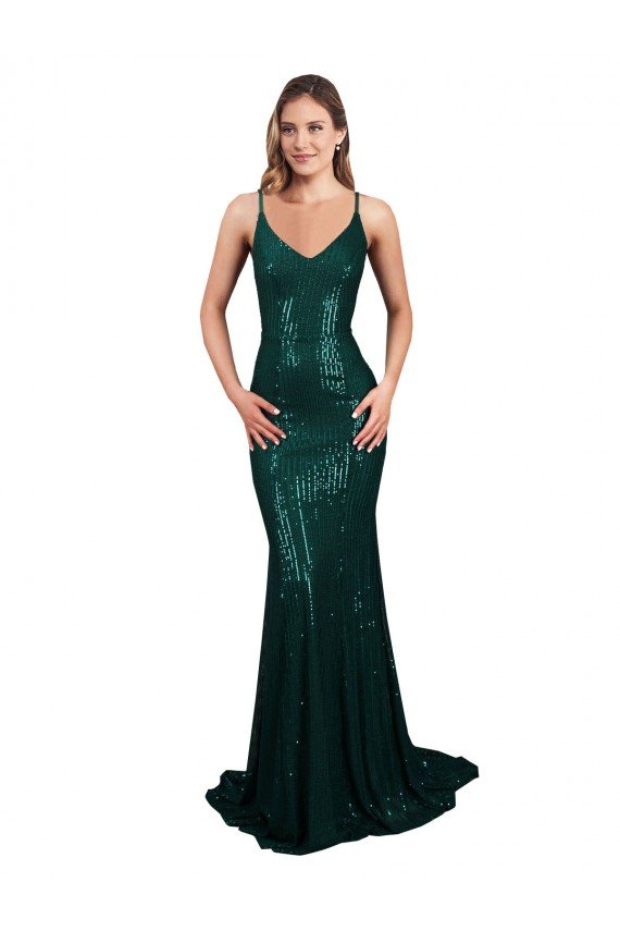 Outlet Fishtail Shaped V-Neck Open Back Long Formal Sequin Bridesmaid Dress / Prom Dress