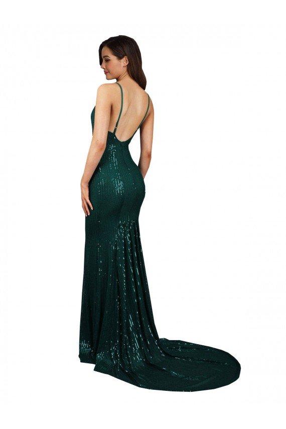 Outlet Fishtail Shaped V-Neck Open Back Long Formal Sequin Bridesmaid Dress / Prom Dress