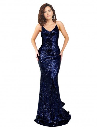 Outlet Mermaid V-Neck Low Back Long Formal Sequin Bridesmaid Dress / Prom Dress