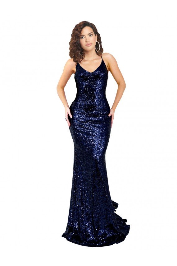 Outlet Mermaid V-Neck Low Back Long Formal Sequin Bridesmaid Dress / Prom Dress
