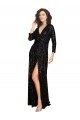 Outlet Deep V-Neckline Full Back Long Sleeves Sparkling Formal Sequin Bridesmaid Dress / Prom Dress with High Slit
