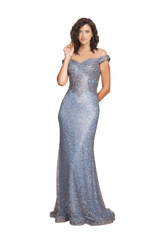 Outlet Off the Shoulder Sweetheart Neckline Formal Sequin Bridesmaid Dress / Prom Dress with Thigh High Slit