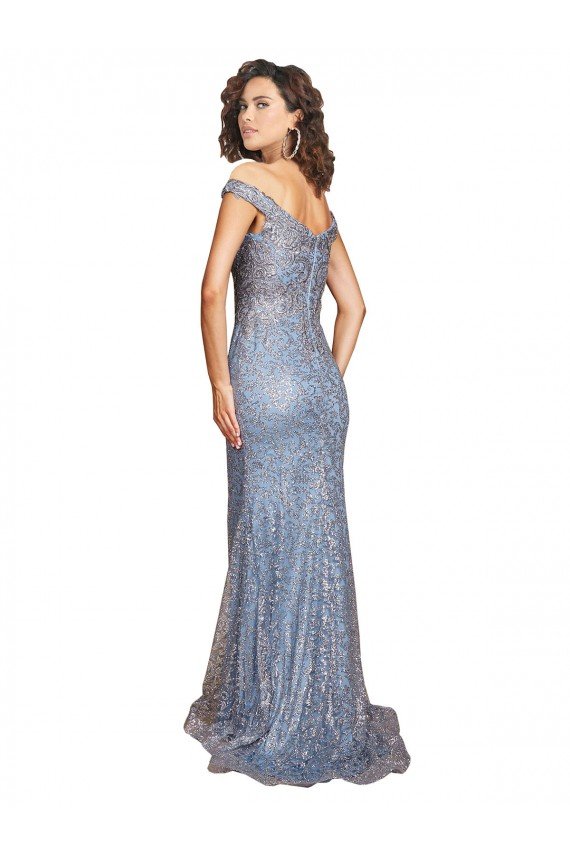 Outlet Off the Shoulder Sweetheart Neckline Formal Sequin Bridesmaid Dress / Prom Dress with Thigh High Slit