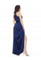 Outlet Full Length High Neck Wrap Formal Silky Satin Bridesmaid Dress / Prom Dress with Waist Tie
