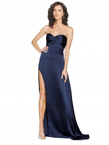 Outlet Knotted Sweetheart Formal Silky Satin Bridesmaid Dress / Prom Dress with High Side Split