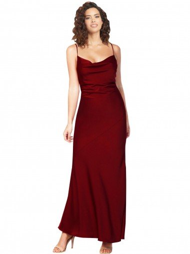 Outlet Cowl Neck Low Back Formal Silky Satin Bridesmaid Dress / Prom Dress with Thin Back Straps