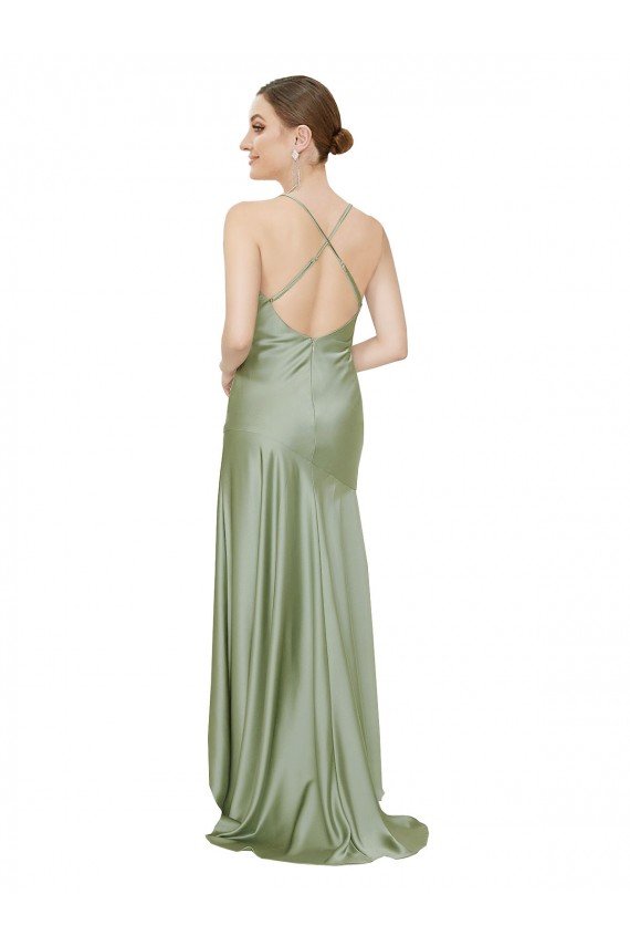 Outlet Formal Silky Satin Bridesmaid Dress / Prom Dress with Bias Cut Skirt
