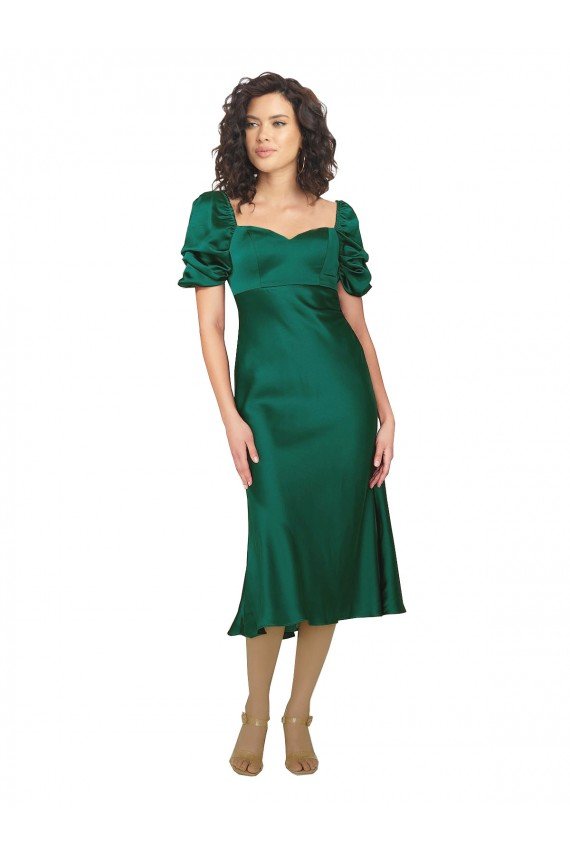Outlet Ruched Sleeve Formal Silky Satin Bridesmaid Dress / Prom Dress