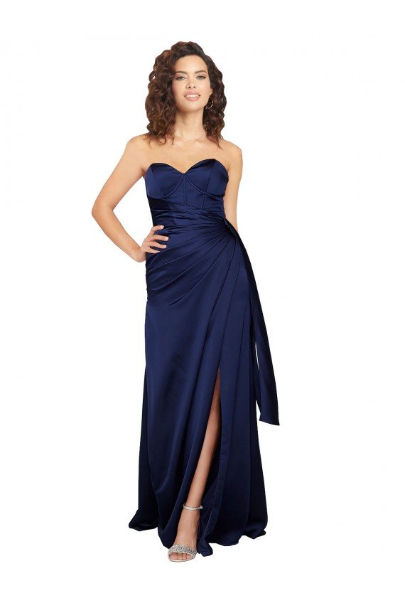 Outlet Floor Length Wrap Skirt Formal Silky Satin Bridesmaid Dress / Prom Dress