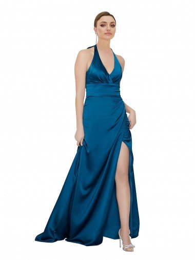 Outlet Halter Neck Formal Silky Satin Bridesmaid Dress / Prom Dress