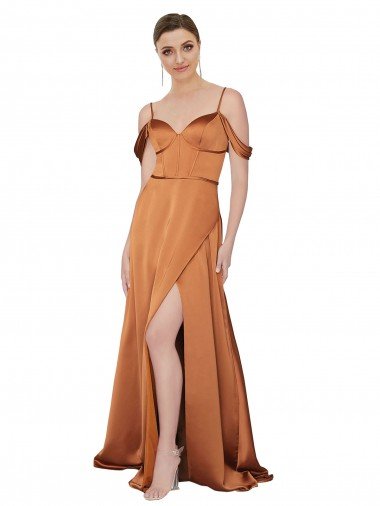 Outlet Formal Silky Satin Bridesmaid Dress / Prom Dress with Bustier Bodice