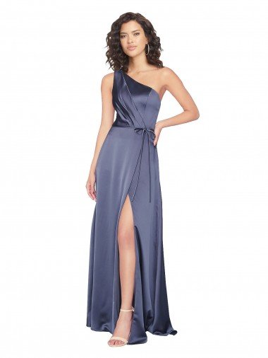 Outlet Draped Formal Silky Satin Bridesmaid Dress / Prom Dress with Tied Waist