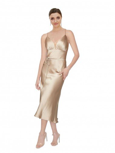 Outlet Empire Waist Formal Silky Satin Cocktail Midi Bridesmaid Dress / Prom Dress