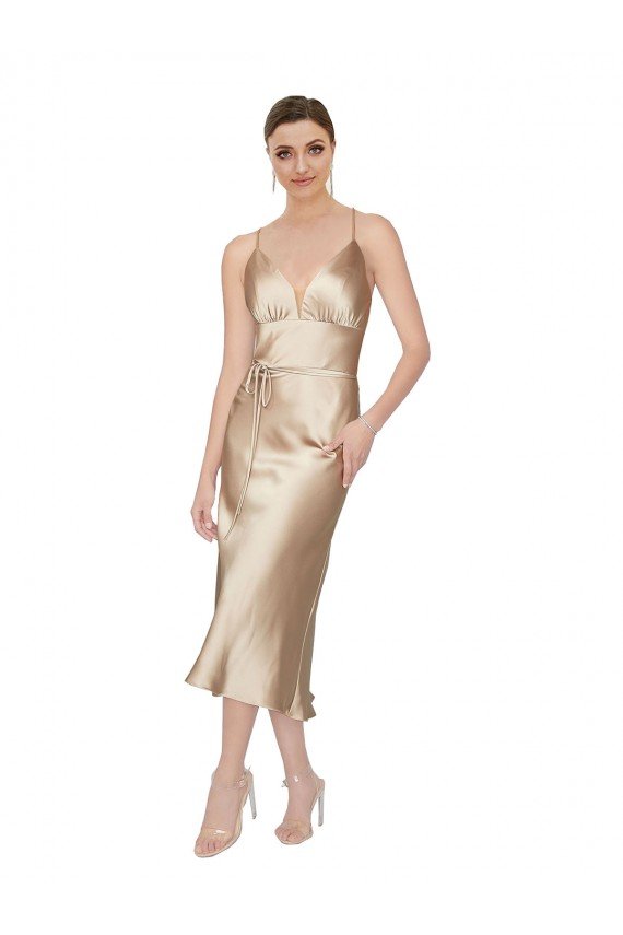 Outlet Empire Waist Formal Silky Satin Cocktail Midi Bridesmaid Dress / Prom Dress