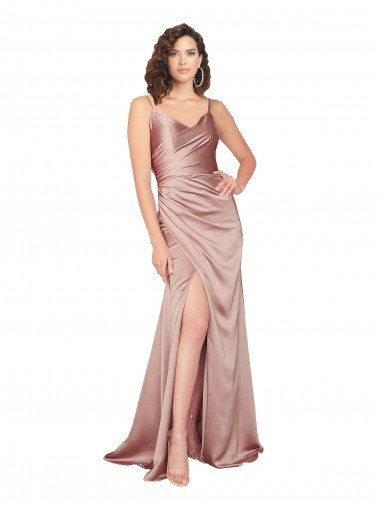 Outlet Floor Length Formal Silky Satin Bridesmaid Dress / Prom Dress with Front Skirt Slit