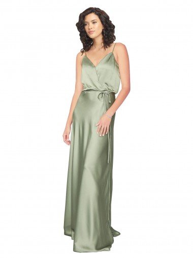 Outlet Formal Silky Satin Bridesmaid Dress with Tied Waist