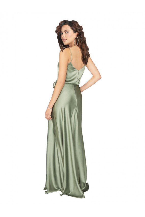 Outlet Formal Silky Satin Bridesmaid Dress with Tied Waist