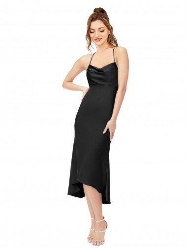 Outlet High Low Formal Silky Satin Cowl Neck Cocktail Midi Bridesmaid Dress / Prom Dress