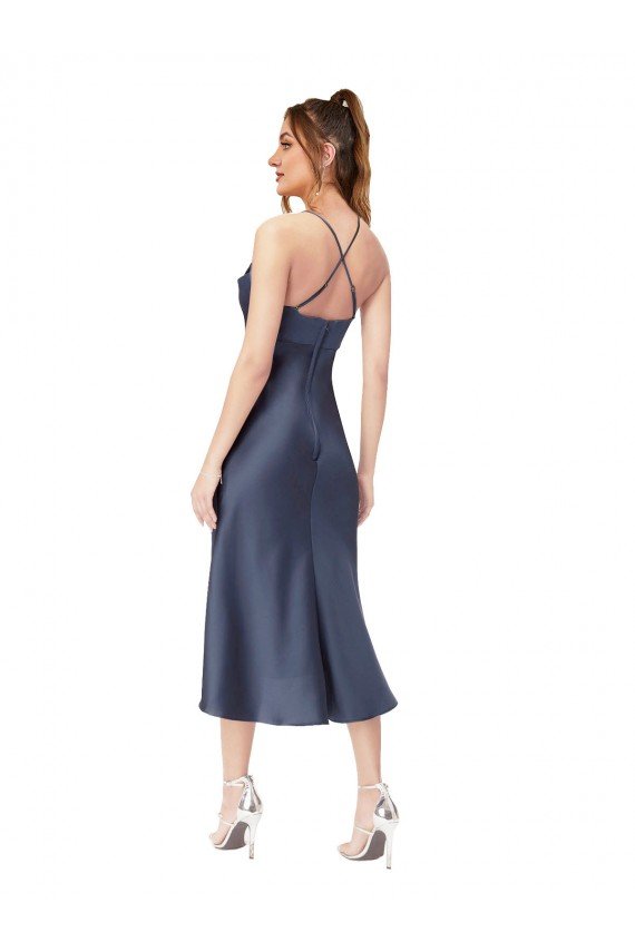 Outlet High Low Formal Silky Satin Cowl Neck Cocktail Midi Bridesmaid Dress / Prom Dress