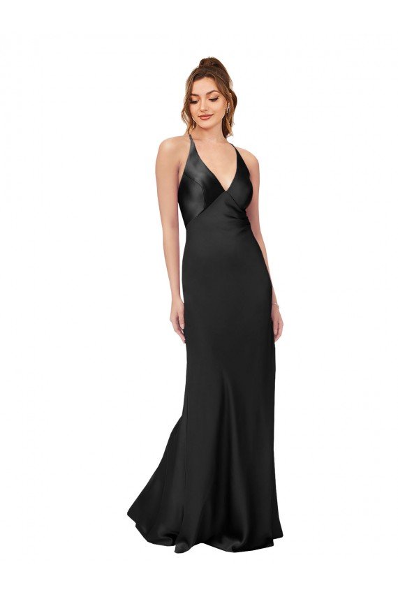 Outlet Cowl Back V-Neck Formal Silky Satin Bridesmaid Dress / Prom Dress