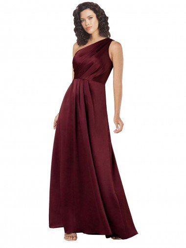 Outlet One Shoulder Formal Silky Satin Bridesmaid Dress / Prom Dress with Subtle Pleats