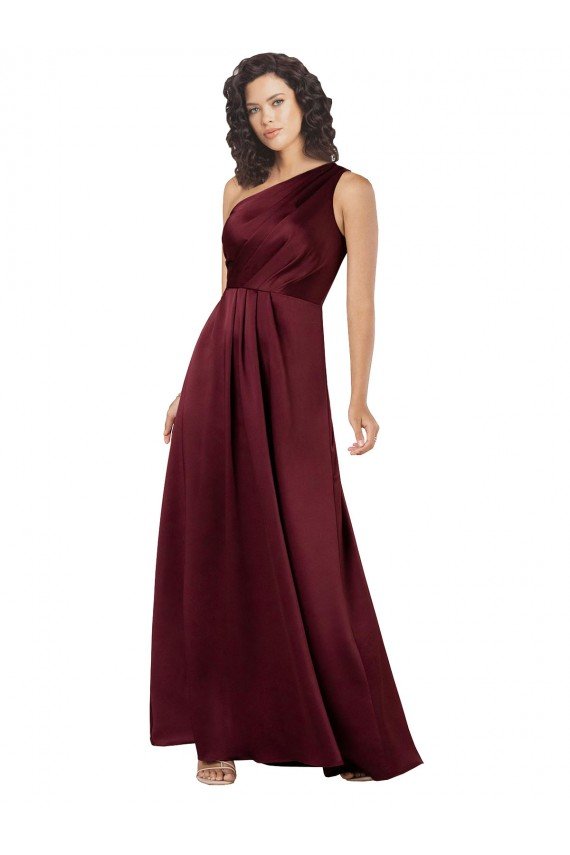 Outlet One Shoulder Formal Silky Satin Bridesmaid Dress / Prom Dress with Subtle Pleats