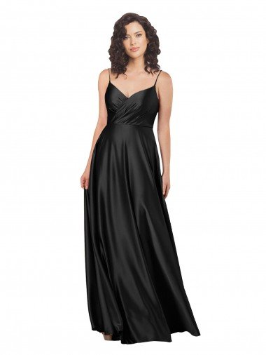 Outlet Full Length V-Neckline Formal Silky Satin Bridesmaid Dress / Prom Dress with Full Skirt