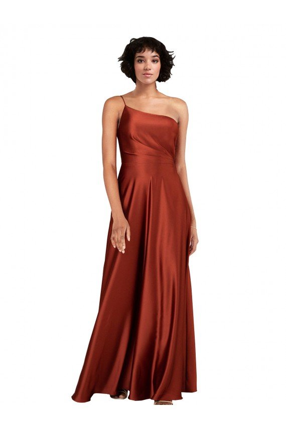 Outlet Sophisticated One Shoulder Formal Silky Satin Bridesmaid Dress / Prom Dress with Full Skirt